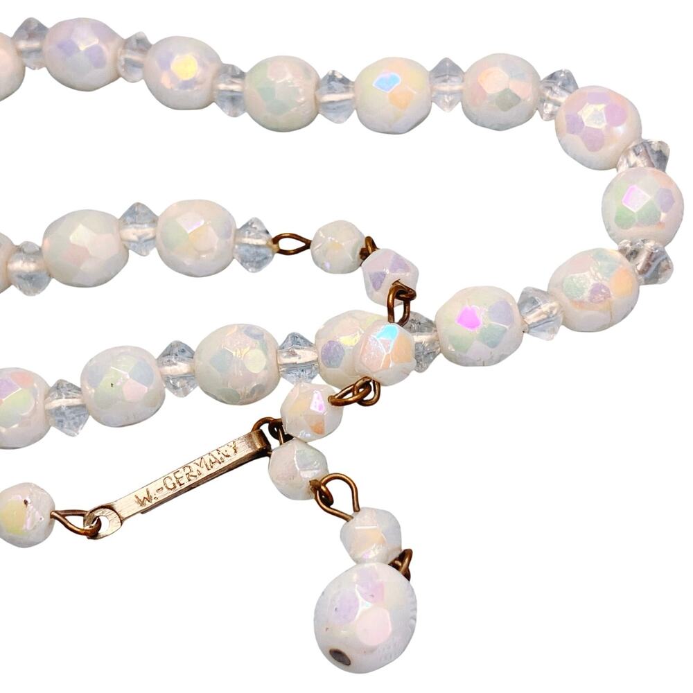 Vintage 1950s West Germany AB Glass Bead Necklace Mid Century 16" Elegant Choker